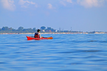 Fototapeta premium Kayaking in the blue sea