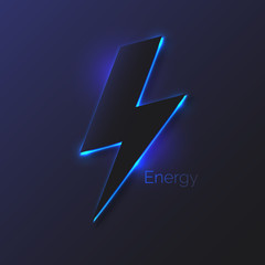 Vector image of lightning bolt sign on dark background.