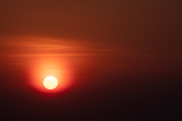 Scenic orange sunset sky background, scenic orange sunrise, relaxing seascape with wide horizon.