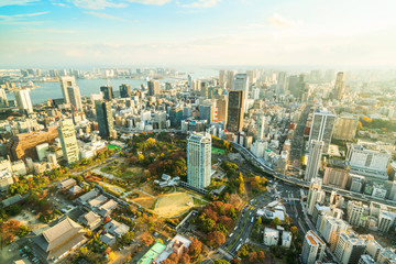 Fototapeta premium urban city skyline aerial view in Tokyo, Japan