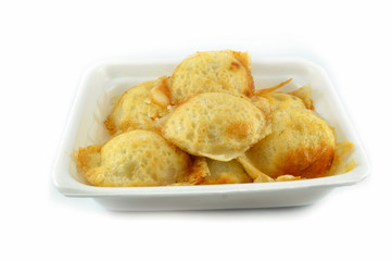 Kind of Thai sweetmeat isolated on white. Thai Cake of sweet and coconut milk grilled