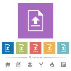 Upload file flat white icons in square backgrounds