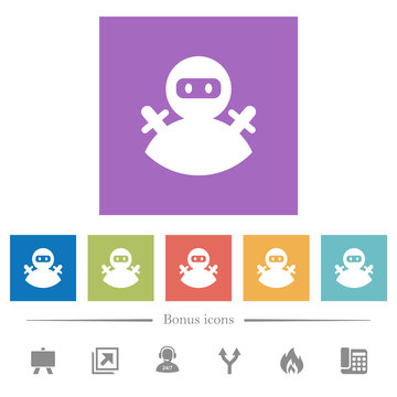 Ninja avatar flat white icons in square backgrounds