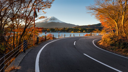 Road to Fuji Mountain in Autumn, Kawaguchiko Lake, Japan
