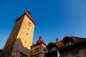 Medieval clock tower of .Kornschütte in Lucerne, Swizerland