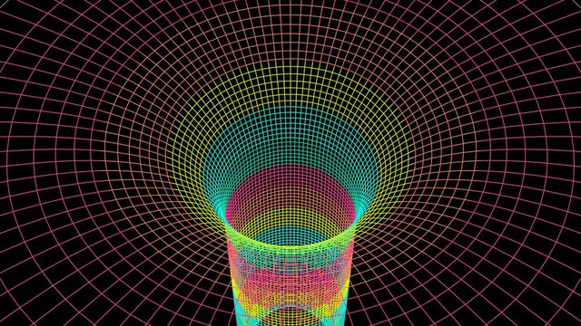rainbow Grid wormhole funnel tunnel animation seamless loop background new quality technological cool nice beautiful stock 4k video footage