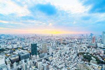 Naklejka na ściany i meble city skyline aerial night view in Tokyo, Japan
