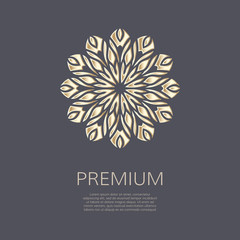 Gradient premium logo. Golden flower shape. Isolated floral logotype. Business identity concept for bio, eco company, yoga or spa salon.