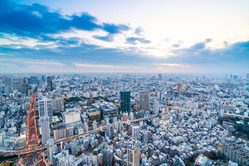 city skyline aerial night view in Tokyo, Japan