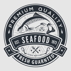 Seafood label, badge, emblem or logo for seafood restaurant menu design element. Vector illustration