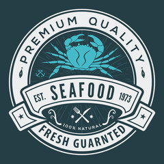 Seafood label, badge, emblem or logo for seafood restaurant menu design element. Vector illustration
