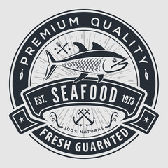Seafood label, badge, emblem or logo for seafood restaurant menu design element. Vector illustration