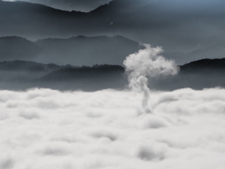 Sea of clouds above the city of Grenoble, France