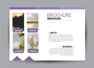 Flyer, brochure, billboard template design landscape orientation for business, education, school, presentation, website. Purple color. Editable vector illustration.