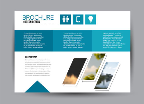 Flyer, brochure, billboard template design landscape orientation for business, education, school, presentation, website. Blue color. Editable vector illustration.