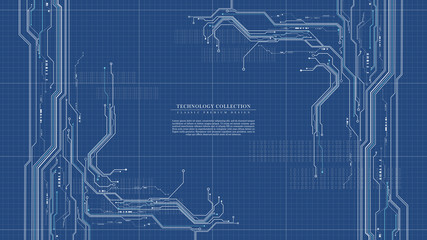 Abstract digital technology futuristic engineering blueprint background vector