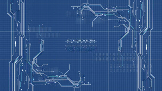 Abstract digital technology futuristic engineering blueprint background vector