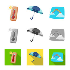 Isolated object of weather and climate logo. Set of weather and cloud stock symbol for web.