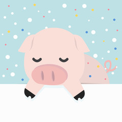 Cute little pig holding empty blank board
