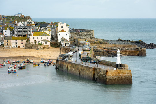 Elevated View of the quaint and pretty Fishing Harbour of St Ives, North Cornwall, UK