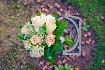 Happy bridal bouquet with pink and white tones for wedding day