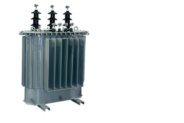 modern powerful industrial transformer on a white background, horizontally