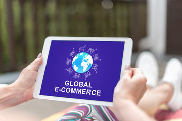 Global e-commerce concept on a tablet