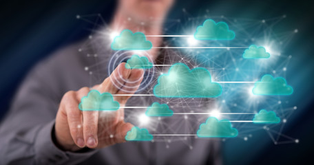 Man touching a cloud networking concept
