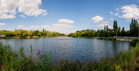 Fototapeta na wymiar Panorama of the Molochniy pond in Donetsk