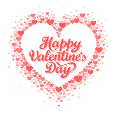 Frame made of coral hearts in the shape of a heart with the inscription "Happy Valentine's Day" inside. Vector Valentine's Day greeting card 