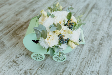 Beautiful gift wooden decorations with flowers for wedding and other memorable day