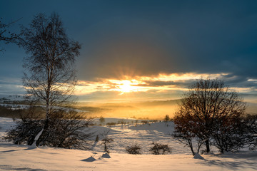 Fototapeta na wymiar Winter mountain sunset