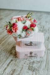 Beautiful gift wooden decorations with flowers for wedding and other memorable day