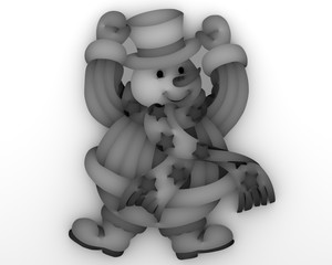 Fototapeta premium happy bale snowman rejoices for Christmas, illustration, monochrome, black and white