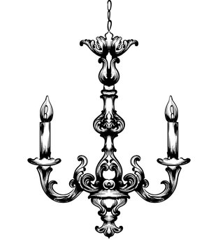 Baroque Chandelier Vector. French Luxury rich intricate ornaments. Engraved flourish decoration. Victorian Royal Style decors