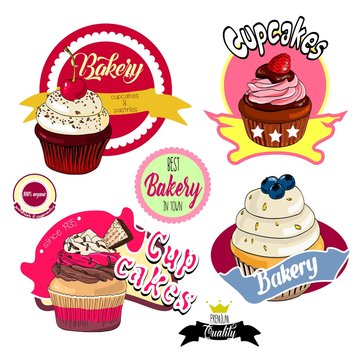 Vintage cupcakes bakery badges and labels.