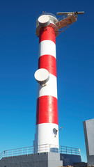 Faro de Punta Rasca, Palm-Mar, vertical perspective of the two colors tower building of the active...