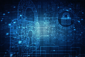 2d illustration Safety concept: Closed Padlock on digital background