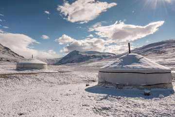 snow covered ger in altai