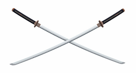 two crossed katana isolated on white background  3d rendering © 3dmart