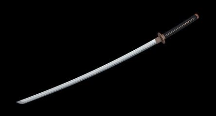 Japanese sword Katana  isolated on black background 3d illustration