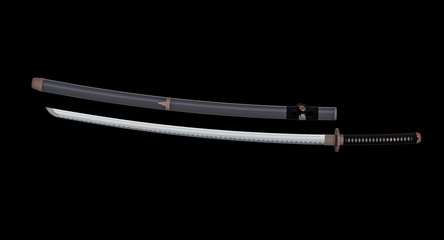 Japanese sword Katana  and sheath on dark background 3d illustration v2