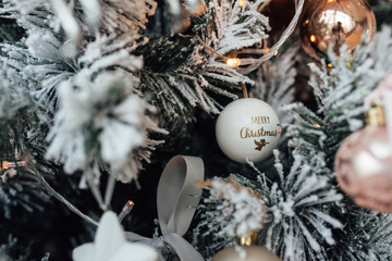 glass Christmas tree ball hanging on Christmas tree