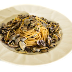 delicious dish of spaghetti and telline, typical Italian food