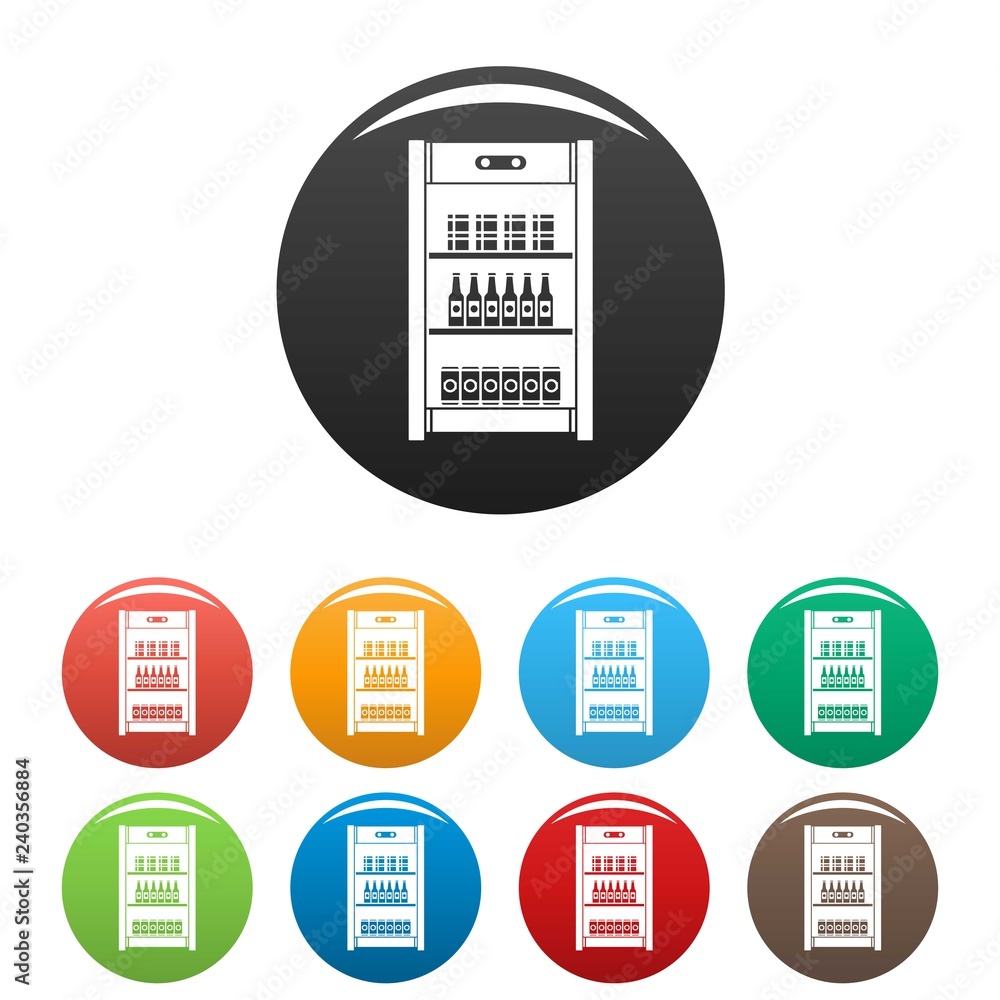 Poster drinks refrigerator icons set 9 color vector isolated on white for any design