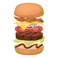 Burger ingredients. Bread and cheese, salad and tomato