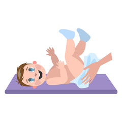 Mother change diaper for a newborn child