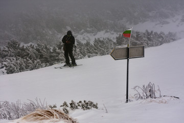 skiing in the mountains