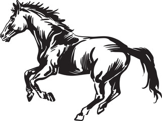 Black and white drawing of a horse