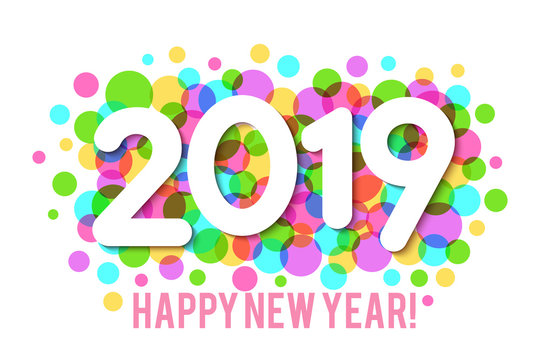Happy New Year 2019 background with multicolored confetti. Vector
